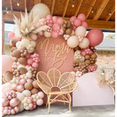 Boho Balloon Garland Arch Kit With Pink Chocolate Coloured Ivory White