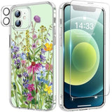 For 11 Case With Screen Protector And Camera Lens Protector - Fashionable Flower Floral Designs For Women Girls - Shockproof Acrylic Clear Phone Cover 6.1" Blooming Flowers