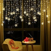 13Ft/4M 96 Led Snowflake Curtain String Lights Plug-In Memory Window Lights With 8 Modes For Christmas, Wedding, Party,W