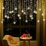 13Ft/4M 96 Led Snowflake Curtain String Lights Plug-In Memory Window Lights With 8 Modes For Christmas, Wedding, Party,W