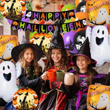 Happy Halloween Banner with Ghost Balloons Black Orange Purple Party Decorations