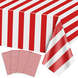 4 Pcs Carnival Tablecloths, Red And White Stripe Tablecloths, Red Plastic Table Cover, Circus Theme Party Decorations For Carnival, Movie Night, Kid'S Birthday, Christmas (4, Red, 51'' X 86'')