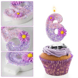 Purple Flower Birthday Candles,Number 6 Birthday Candles For Cake,Suitable For Cartoon Birthday Parties Cake Decor, Wedding Anniversary And Other Celebrations Supplies (6 Candle)