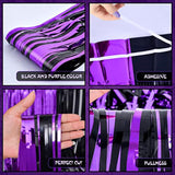 3 Pack Black Purple Foil Fringe Curtains Halloween Backdrop Streamers Party Decor