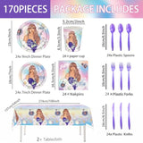 170Pcs Birthday Party Supplies Plates Napkins Tablecloth Girls Birthday Decorations Paper Cup Disposable Table Cover Fans Party Decor Severs 24 Guest