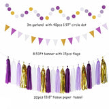 Purple-Gold Graduation Party-Decoration - 33Pcs Kits Banner, Streamers Tassel Garland,Tissue Pom Poms Honeycomb, Paper Lantern Fans,Wedding Girl Birthday Baby Bridal Shower Decor