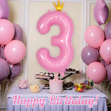 40in Pink Crown Number 3 Foil Balloon Jumbo Birthday Party Decorations