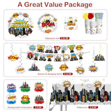 145Pcs Party Decorations, With 1 Banner 40 Thickened Plates 6 Centerpieces And 2 Tablecloths, 20-Pack Disposable Paper Tableware For Birthday Party