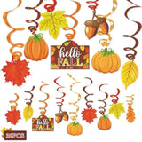 36Ct Autumn Hello Fall Party Hanging Decorationsfoil Swirls Pumpkins Maple Leaves Acorns Harvest Thanksgiving Photo Props Ideas Ceiling Door Whirls Streamers Supplies