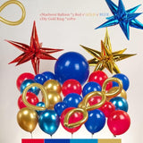 130-Pc Red, Blue & Gold Balloon Arch Kit with Starbursts for Gamer Parties