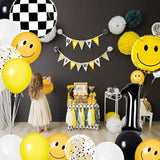 29Pcs One Happy Dude First Birthday Party Decorations Yellow White Black Balloons Checkered Number 1 Balloon For Smile Face First Birthday Decoration Supplies