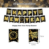 2026 New Year Party Set in Gold and Black with Banner, Balloons, and Props