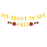 It'S About To Get Ugly Banner, Glittery Red Green Christmas Party Decorations Banners Winter Holiday Garland Photo Props Banner For Party Home Office Decorations
