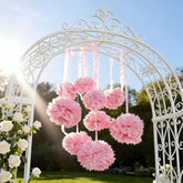 Pink Tissue Paper Pompoms Decorations 9 Pack, 10 12 14 Inch Large Hanging Paper Pompoms With Satin Ribbon For Pink Party Decor, Ceiling Arch Party Decor For Wedding Baby Shower Birthday