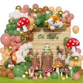 158Pcs Sage Green Pink Gold Woodland Balloon Garland Arch Kit,With Mushroom,Fox,Hedgehog Foil Balloons For Forest Fairy Wild Animal Theme Baby Shower Birthday Spring Garden Tea Party Decorations