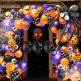 126Pcs Halloween Balloon Arch Kit with Spider Web Bats Purple Orange Black Balloons Decor