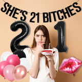 21st Birthday Decorations for Her, Black & Pink, 21 Balloon & Banner for Party