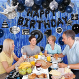 73pcs Blue Black 21st Birthday Decor Set with Balloons, Banner & Tablecloth
