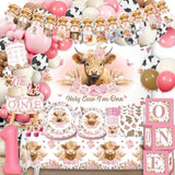 254Pcs Holy Cow I'M One Birthday Decorations Complete Party Set, Highland Cow 1St Birthday Decorations Girl, For Cow Theme Girl 1St Party Supplies Serves 20 Guests