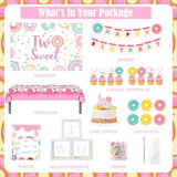 134PCS Two Sweet Donut 2nd Birthday Decorations with Balloons, Banner & Tableware