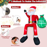 8 Ft Christmas Inflatable Outdoor Decorations Blow Up Sitting Santa Claus With Gift Bag, Lighted Santa Carrying Present