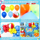 129Pcs Pool Party Decorations Birthday Supplies, Outdoor Pool Summer Theme Balloon Garland Arch Kit Backdrop Beach Ball Tropical Luau Hawaii Holiday Swimming Outdoor Pool Decor Party Supplies