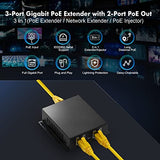 3 Ports Gigabit Poe Passthrough Switch - Ieee 802.3Af/At Repeater, 100/1000Mbps, 1 Poe In 2 Out, Wall Mount, Extender/Injector/Network Extender Three In One