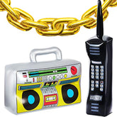 22 Pieces Inflatable Radio Boombox Inflatable Mobile Phone And 16 Inch Gold Inflatable Foil Chain Balloons 80S 90S Party Decorations Supplies Cosplay Props Hip Hop Theme Birthdays Weddings Graduations