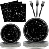 100Pcs Stars Birthday Party Decorations Galaxy Plates And Napkins Space Theme Paper Plate Supplies For Outer Spaces Disposable Tableware Set Baby Shower Night Sky Decor For 25 Guests