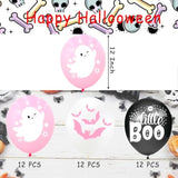 Happy Halloween Balloons – Pink White Black Latex with Ghost Bat & Web