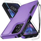 Case Compatible With Moto G 5G 2024, Full Body Heavy Duty Rugged Shockproof Protective Phone Cover With Lanyard Strap, Tempered Glass Screen Protector, Lavender