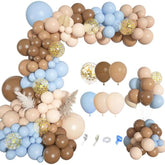 Brown Coffee Blue Balloons Garland Arch Kit, 142Pcs Boho Nude Baby Blu