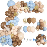 Brown Coffee Blue Balloons Garland Arch Kit, 142Pcs Boho Nude Baby Blu