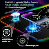 3-1 Wireless Charging Mouse Pad 15W, Japanese Sea Wave Desk Pad,Rgb Gaming Mousepad With Wireless Charger For Iphone/Airpods,Large Desk Mat,14 Light Modes,Magnetic Charging, Long Desk Pad,31.5"X11.8"