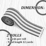 2 Rolls Farmhouse Wired Edge Ribbon White Black Striped Fabric Ribbon