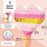 Pull String Pinata - 16 X 13 X 3 In, Pink & Gold Ombre - Heart Shaped Pinata For Girls' Birthday Party Supply & Decoration