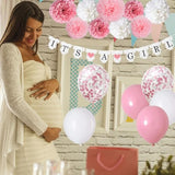 "It's A Girl" Baby Shower Decorations Banner & Paper Pom Poms for Girl Party Decor