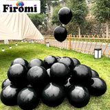 100 Pack 12 Inch Black Metallic Latex Balloons Thick Helium Party Balloons with Ribbons