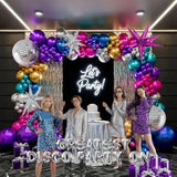 Chrome Balloon Grad Balloon Garland Arch Kit 130Pcs Disco Party Decorations With Metallic Purple Teal Red Hot Pink Blue &Disco Ball Balloons For 80S 90S Birthday Prom 2025 Graduation Decorations
