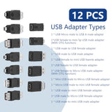 12Pcs Usb Otg Adapter Kit - Multiple Usb2.0 Male To Female Adapter, Micro Usb Converter For Computer, Tablet, Pc, Mobile Phone