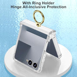 For Samsung Galaxy Z Flip 7 Clear Case Hinge Protection With Ring Holder & Screen Protector Soft All-Inclusive Shockproof Cover For Samsung Galaxy Z Flip 7 (Full Clear)