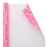 Pink Birthday Wrapping Paper Roll For Girls Kids Women, Pink Happy Birthday Wrapping Paper With Cut Lines On Reverse - 1 Mini Roll 17 X 10 Ft Per Roll - Gift Wrap For Birthdays, Holiday, Party