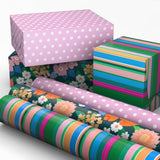Hallmark Wrapping Paper Mini Rolls, 3-Pack (Stripes, Wildflowers, Pink Polka Dots) for Birthdays, Mother's Day, Bridal Showers, Any Occasion - 45 Sq. Ft. Total