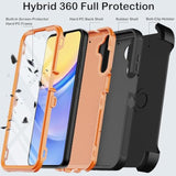 Samsung Galaxy A15 5G Heavy Duty Shockproof Phone Case with Belt Clip Holster, Built-in Screen Protector, Military Grade Durable Drop Protection Kickstand for Samsung Galaxy A15 5G (Black/Orange)