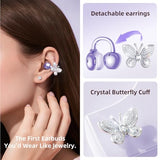 Clipfree Open-Ear Headphones, Butterfly-Inspired Ear-Cuff Design, Stylish & Comfortable Clip-On Ear Buds, Wireless Earbuds For Women, Long Battery Life, Great For Gifting - Purple