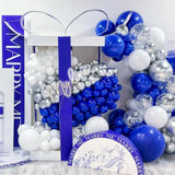 136-Pc Blue, White, and Silver Balloon Garland Kit with Confetti for Party Decor
