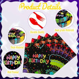 168 Pcs Serves 24 Guests Happy Birthday Party Plates And Napkins Glow Neon Birthday Tableware Set - Cups, Knives, Forks, Spoons