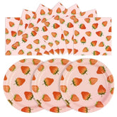 40Pcs Strawberry Birthday Paper Plates And Napkins Party Supplies, Disposable Summer Fruit Party Plates And Napkins Tableware Set For Baby Shower Birthday Party Decorations Serves 20 Guests