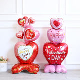 2Pcs Heart Balloons- Valentines Day Balloons Set, Red Pink Heart Love Standing Foil Balloons for Happy Valentines Day Proposal Wedding Anniversary Birthday Party Decorations