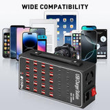 Multiple USB Charging Station 60 Port (40 USB A & 20 USB~C Port), 300W(60A) Fast Charger Station with Power Switch, Desktop USB~C Charger Block